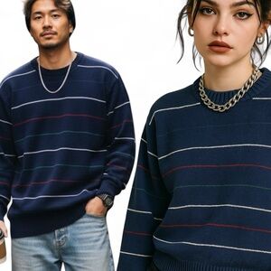 Navy Striped Men's Sweater unisex Sz LG